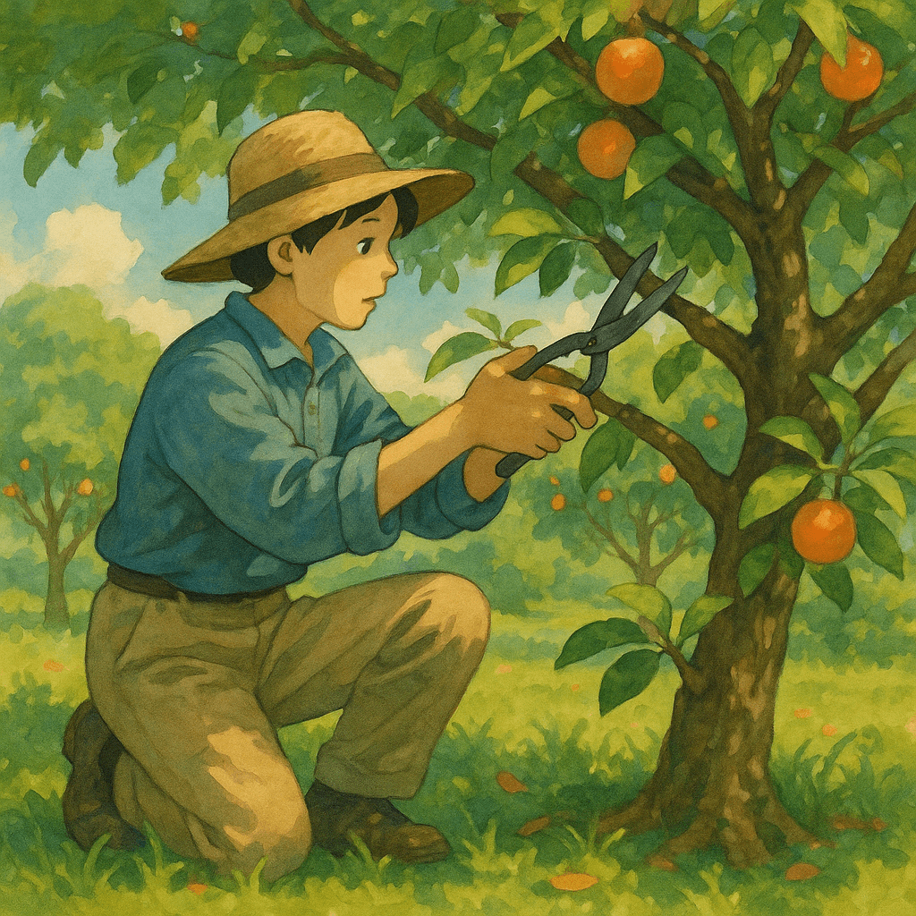 a gardener pruning a fruit tree